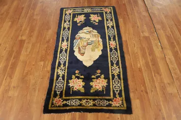 Pictorial Blue Art Deco Chinese Accent Rug 2x4