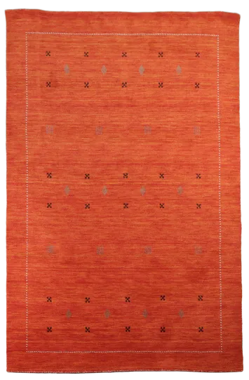 Terracotta Red Gabbeh Area Rug with Minimalist Tribal Symbols 5'x8'