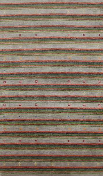 Striped Wool Gabbeh Indian Area Rug 5x10