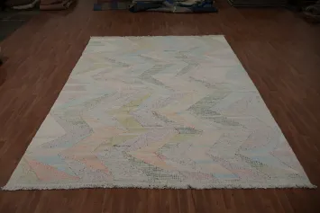 Pastel Chevron Pattern Kilim Area Rug 10x13 for Modern Home Decor