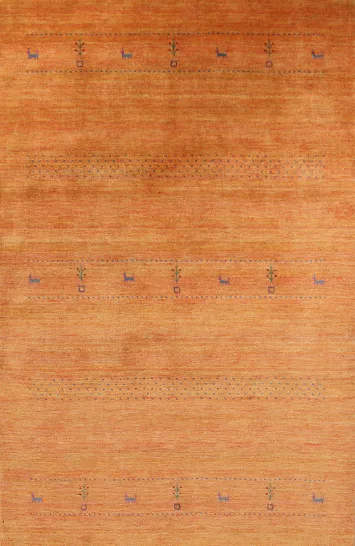 Orange Tribal Wool Gabbeh Indian Area Rug 5x8
