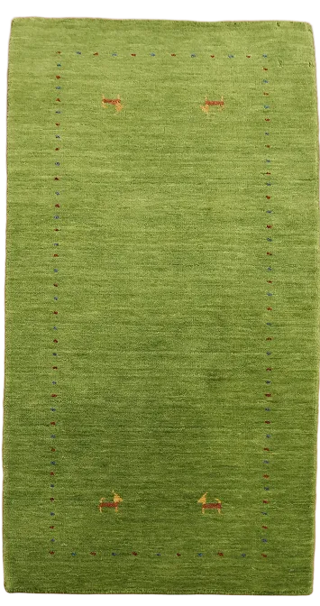 Sleek Green Gabbeh Rug with Subtle Animal Motifs 2'x5'