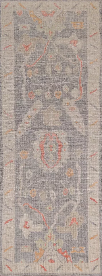 Vegetable Dye Gray Oushak Turkish Runner Rug 3x10