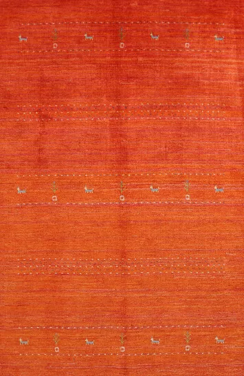 Orange Wool Tribal Gabbeh Indian Area Rug 5x8