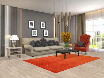 Orange Wool Tribal Gabbeh Indian Area Rug 5x8