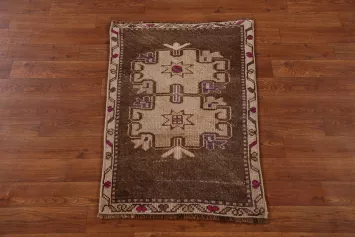 Brown Geometric Anatolian Turkish Accent Rug 2x3