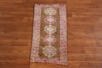 Brown Geometric Wool Anatolian Turkish Foyer Rug 1x3