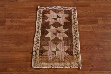 Tribal Wool Brown Anatolian Oriental Foyer Rug 1x2