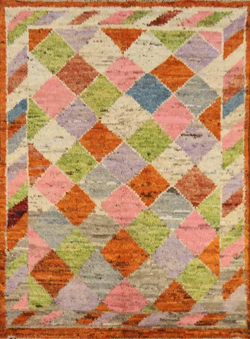 All-Over Trellis Wool Moroccan Oriental Rug 5x6