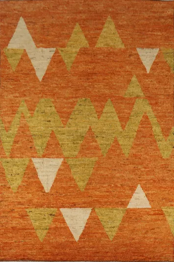 Orange Wool Moroccan Oriental Area Rug 7x10