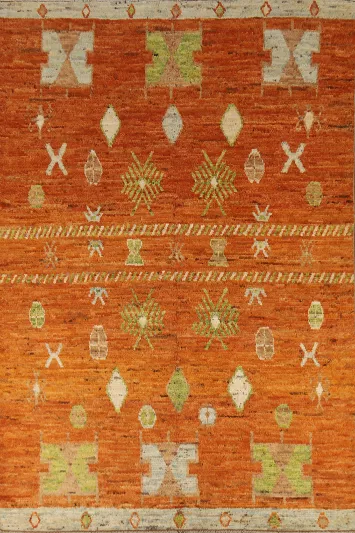 Geometric Orange Moroccan Oriental Area Rug 7x10