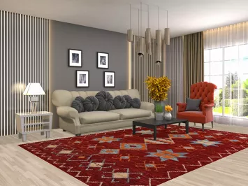 Red Geometric Moroccan Oriental Area Rug 7x10