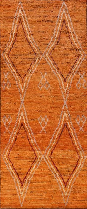 Orange Wool Moroccan Oriental Runner Rug 3x10