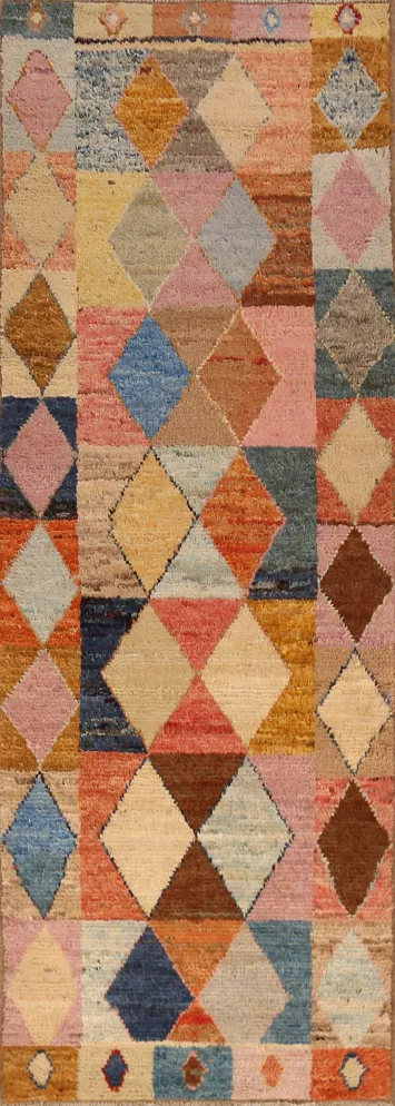 Geometric Wool Moroccan Oriental Runner Rug 3x10