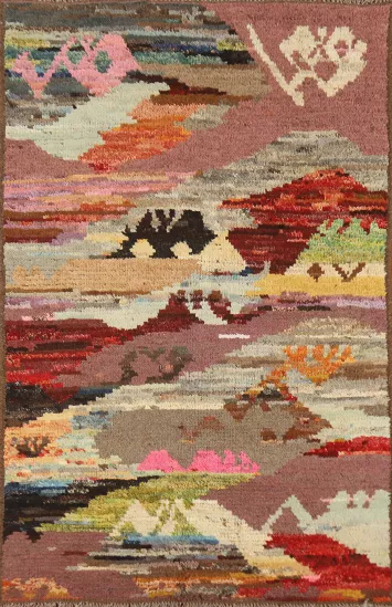 Abstract Wool Moroccan Oriental Rug 4x6