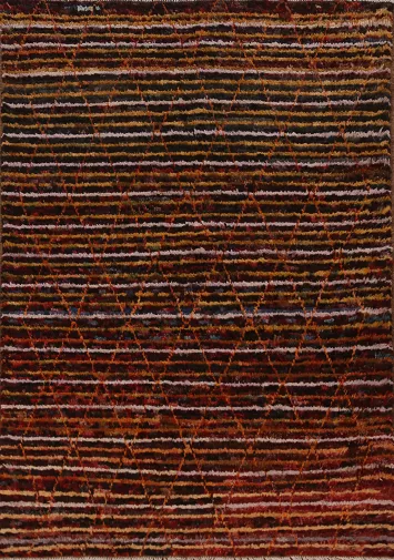 Striped Wool Trellis Moroccan Oriental Rug 5x6