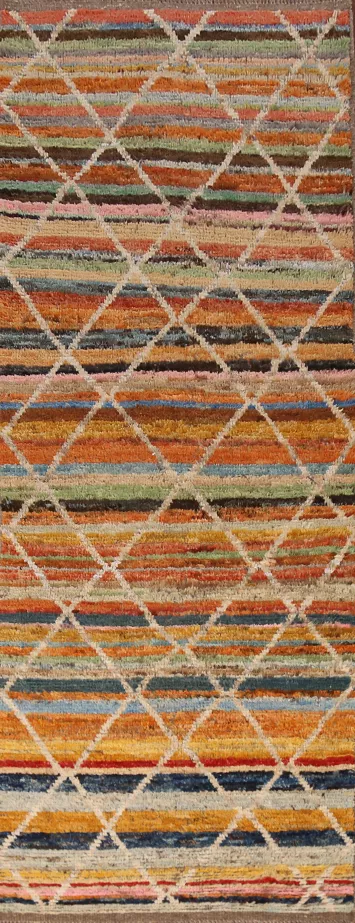 Striped Wool Moroccan Oriental Runner Rug 3x10