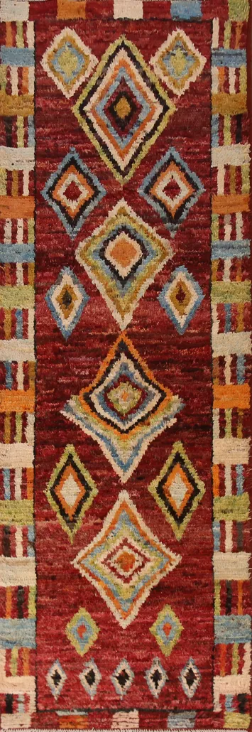 Geometric Wool Moroccan Oriental Runner Rug 3x10