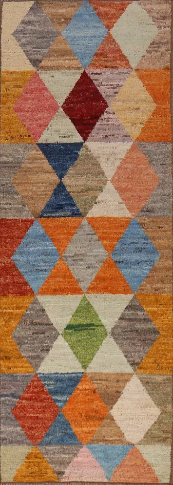 Geometric Wool Moroccan Oriental Runner Rug 3x10