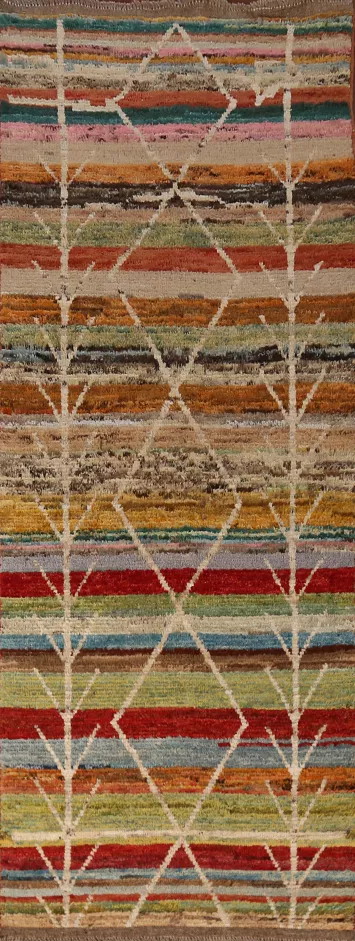 Striped Geometric Moroccan Oriental Runner Rug 3x10