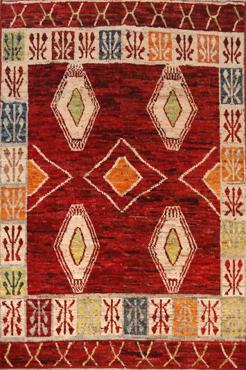 Red Handmade Wool Moroccan Oriental Area Rug 7x10