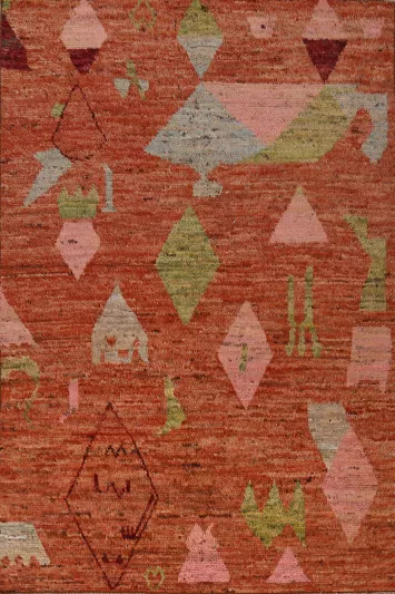 Orange Wool Handmade Moroccan Oriental Area Rug 7x10