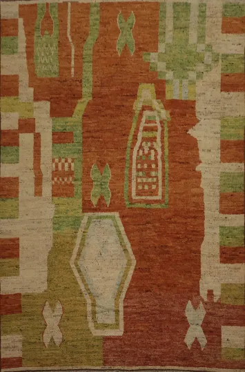 Vibrant Geometric Accents Wool Moroccan Large Rug 10x14