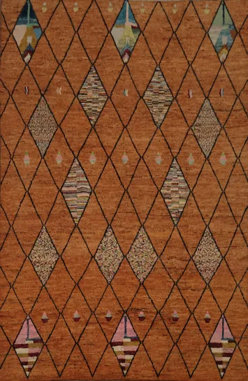 Art-Inspired Moroccan Large Rug 10x14 with Dynamic and Colorful Accents