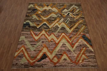 Zigzag Design Moroccan Area Rug 9x12 with Earthy Tones and Patterns