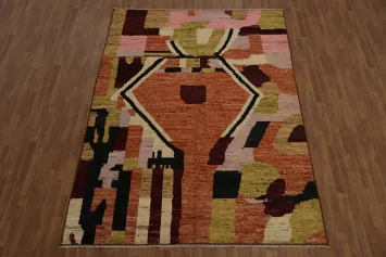 Modern Abstract Wool Moroccan Area Rug 7x10 with Earthy Hues