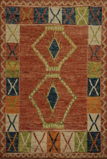 Intricate Ethnic Moroccan Area Rug 7x8 in Lively Multicolor Palette
