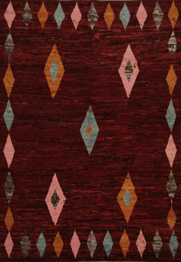 Elegant Red Moroccan Area Rug 8x10 with Color Diamond Accents