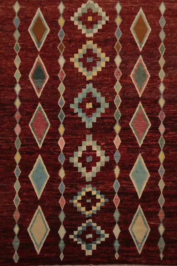 Vibrant Diamond Patterns Moroccan Handmade Area Rug 8x10