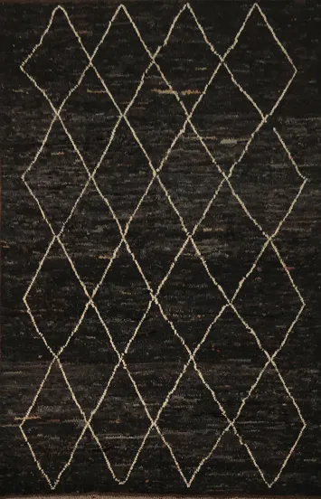Dark Moroccan Area Rug 7x10 with Intricate Trellis Pattern Design