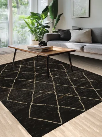 Dark Moroccan Area Rug 7x10 with Intricate Trellis Pattern Design