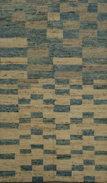 Chic Blocks Moroccan Area Rug 6x9 in Subtle Blue and Beige