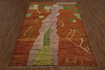 Orange Wool Moroccan Oriental Area Rug 7x10