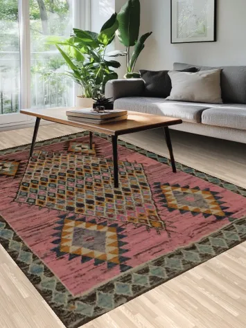 Pink Moroccan Area Rug 7x10 with Eye-Catching Diamond Details