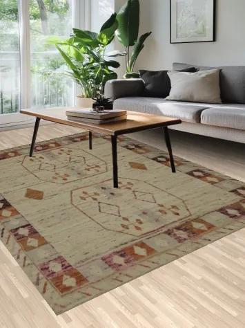 Geometric Elegance: Handcrafted Rustic Moroccan Area Rug 7x10