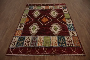 Red Geometric Moroccan Oriental Area Rug 7x10