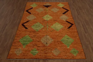 Orange Wool Handmade Moroccan Oriental Area Rug 7x10