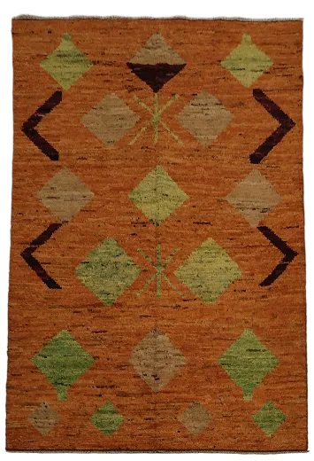 Orange Wool Handmade Moroccan Oriental Area Rug 7x10