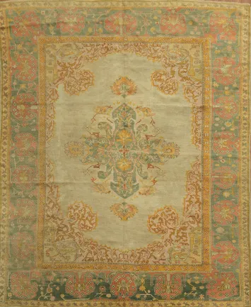 Pre-1900 Antique Vegetable Dye Oushak Turkish Rug 10x12