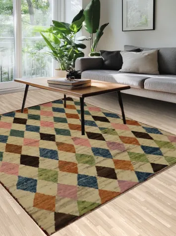 Multicolored Diamond Moroccan Area Rug 7x9 for Modern Homes
