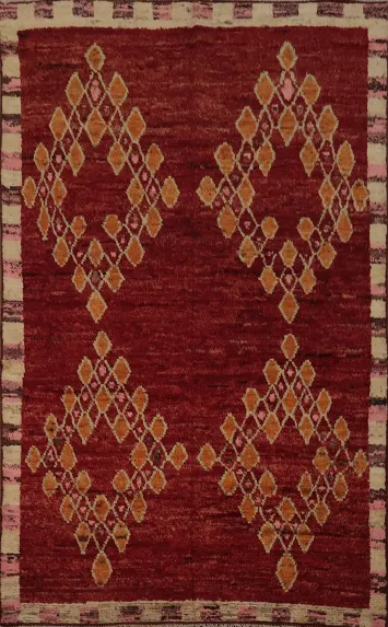 Artisan Moroccan Area Rug 7x10 in Luxe Red with Diamonds Accent