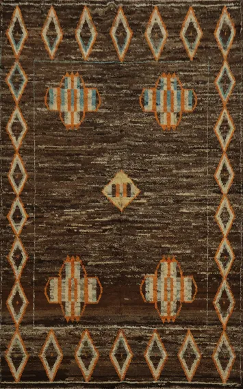 Warm and Cozy Moroccan Area Rug 7x9 with Ethnic Diamond Motifs