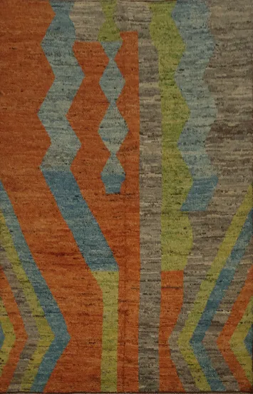 Dynamic Moroccan Area Rug 7x10 in Earth and Sky Tone Accents