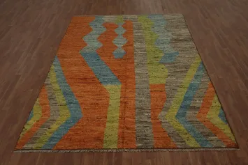 Dynamic Moroccan Area Rug 7x10 in Earth and Sky Tone Accents