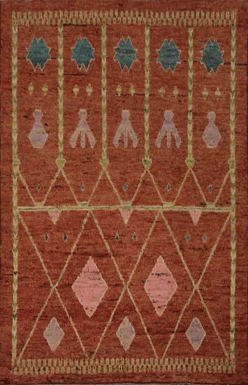 Handcrafted Rusty Wool Bohemian Moroccan Area Rug 7x10