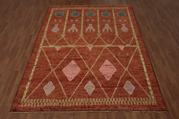 Handcrafted Rusty Wool Bohemian Moroccan Area Rug 7x10